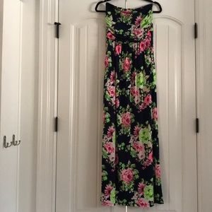 Strapless, floral maxi dress